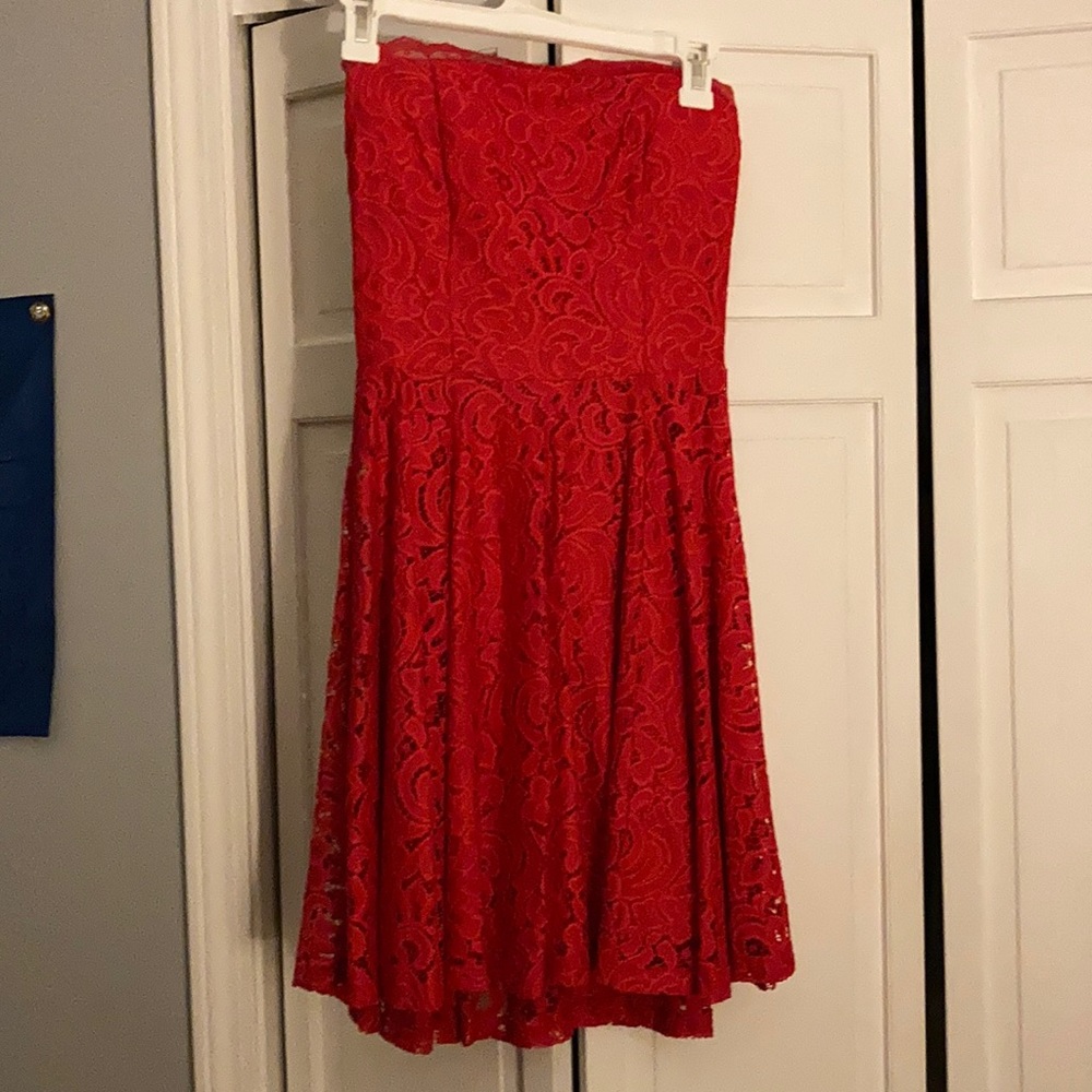 Red strapless lace mini dress size small jr size